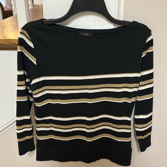 Escada Black and Gold Glittery Striped  Sweater Top - Picture 2 of 12